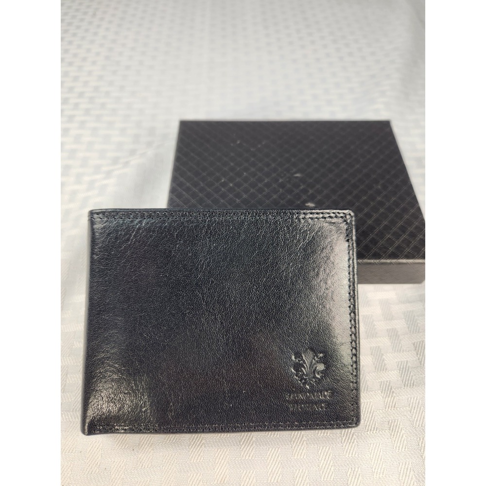 NEW! Vera Pelle Florence 100% Italian Leather Soft Black Mens Wallet Italy